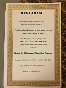 Di Wisma Kalla, 63 Keturunan Raja “To Manurung” Deklarasi Mendukung Danny-Azhar “DIA” di Pilgub Sulsel