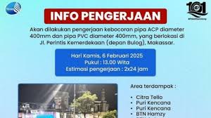 Besok, Kebocoran Pipa ACP dan PVC di Jalan Perintis Kemerdekaan Dikerja