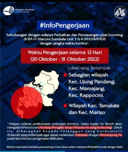 Siap-Siap Tampung Air, Pipa Scooring IPA IV Bakal Diperbaiki 12 Hari, Lima Kecamatan Terdampak
