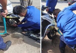 Damkar Makassar Bantu Kendaraan Warga yang Tergembok